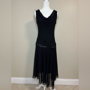 Scarlett Black Midi Dress with Floral Waist Detail